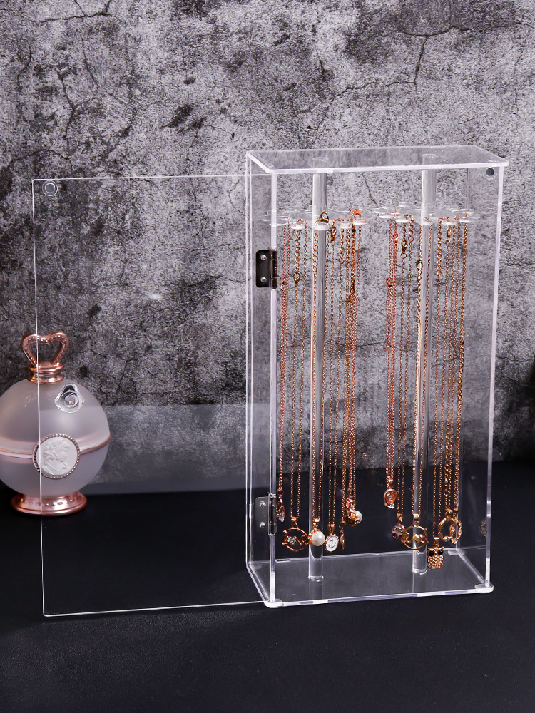 Dust-Proof Necklace Display Stand, Acrylic Bracelet Stand, Rotatable Transparent Jewelry Storage Box, Heightened Necklace Storage Box