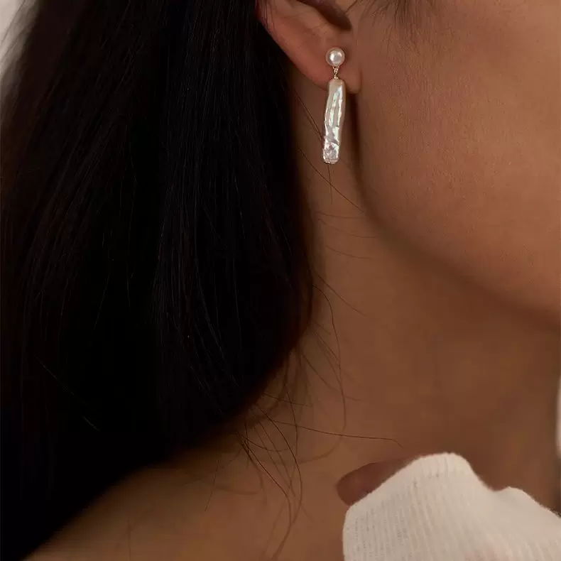 专柜品质正品淡水珍珠炫彩巴洛克小银条耳坠轻奢珍珠耳钉