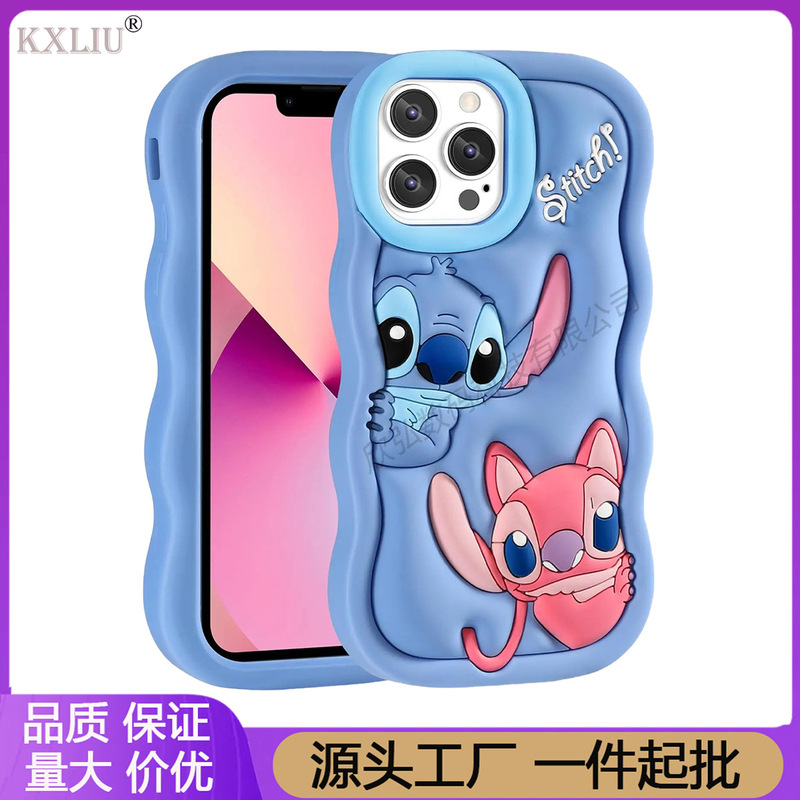 Cartoon Wave Edge Stich Mobile Phone Case for iPhone16ProMax Apple 14 Cute Women's Silicone Case Cartoon Wave Edge Stich Mobile Phone Case for iPhone16ProMax Apple 14 Cute Women's Silicone Case