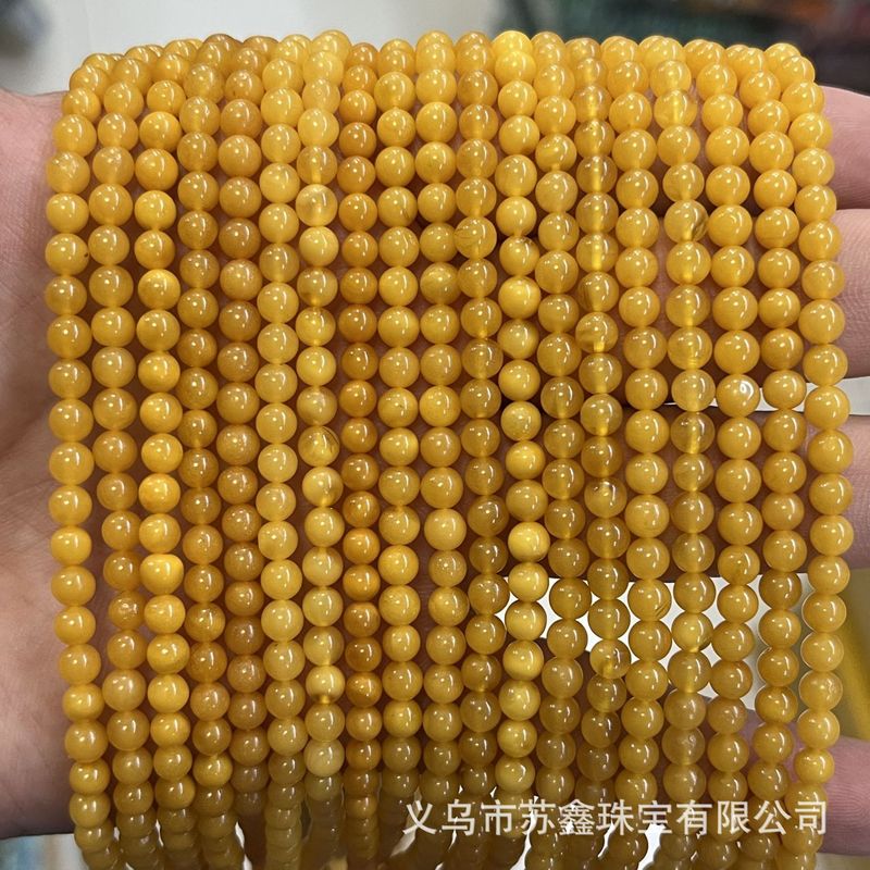 鸡油黄天然蜜蜡散珠花珀圆珠天然琥珀串珠 半成品DIY手串饰品配件|undefined