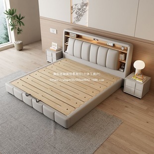 Genuine Leather Bed Nordic Wedding Bed Light Luxury Modern Simple 1.5m Upholstered Bed 1.8m Double Master Bedroom Storage Leather Bed