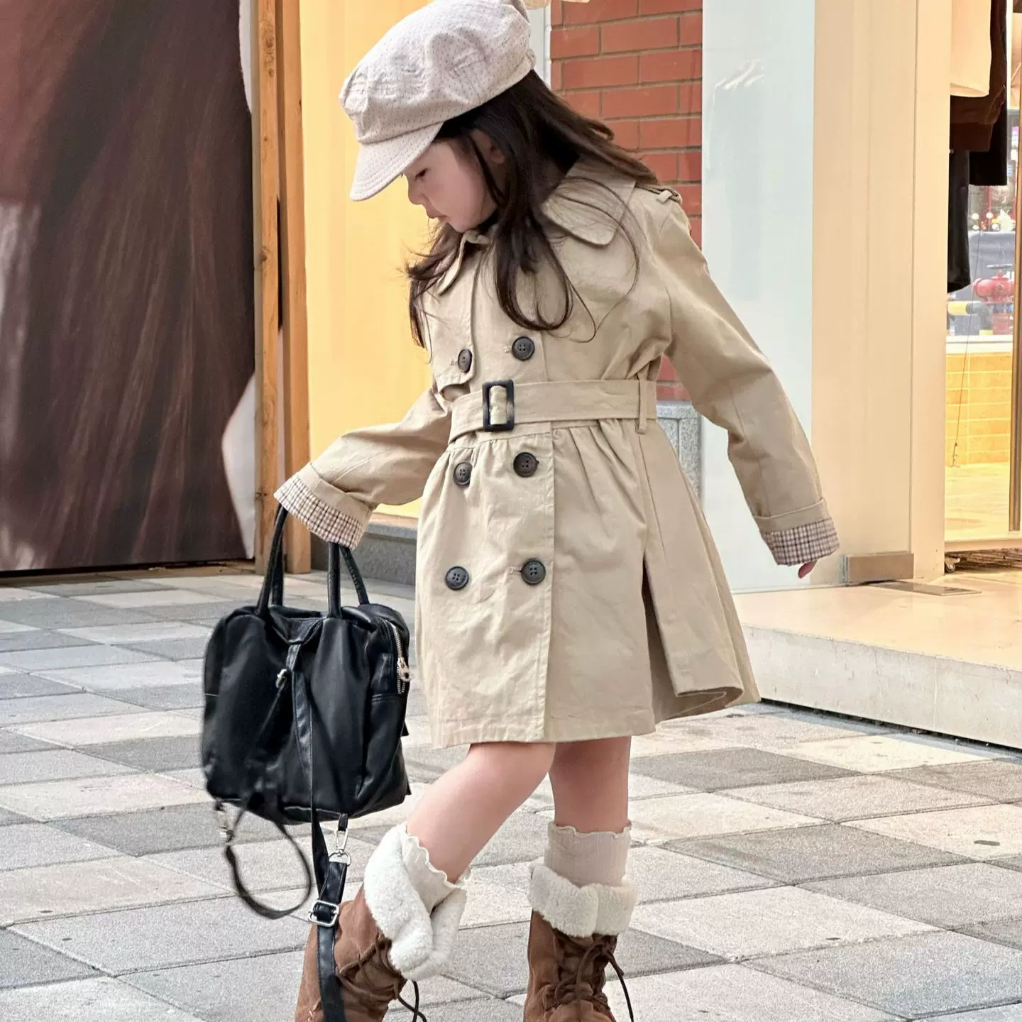 2025秋季新款童装 欧美风童装 女童英伦风收腰风衣外套 儿童风衣