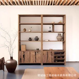 Old Elm Wood Display Rack Office Ornaments and Collectibles Display Rack B&B Tea Set Tea Storage Rack Multi-Treasure Cabinet