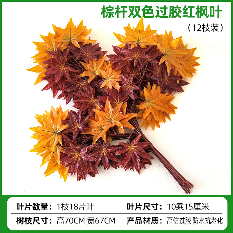 접착된 갈색 줄기 2색 붉은 단풍잎(12가지)