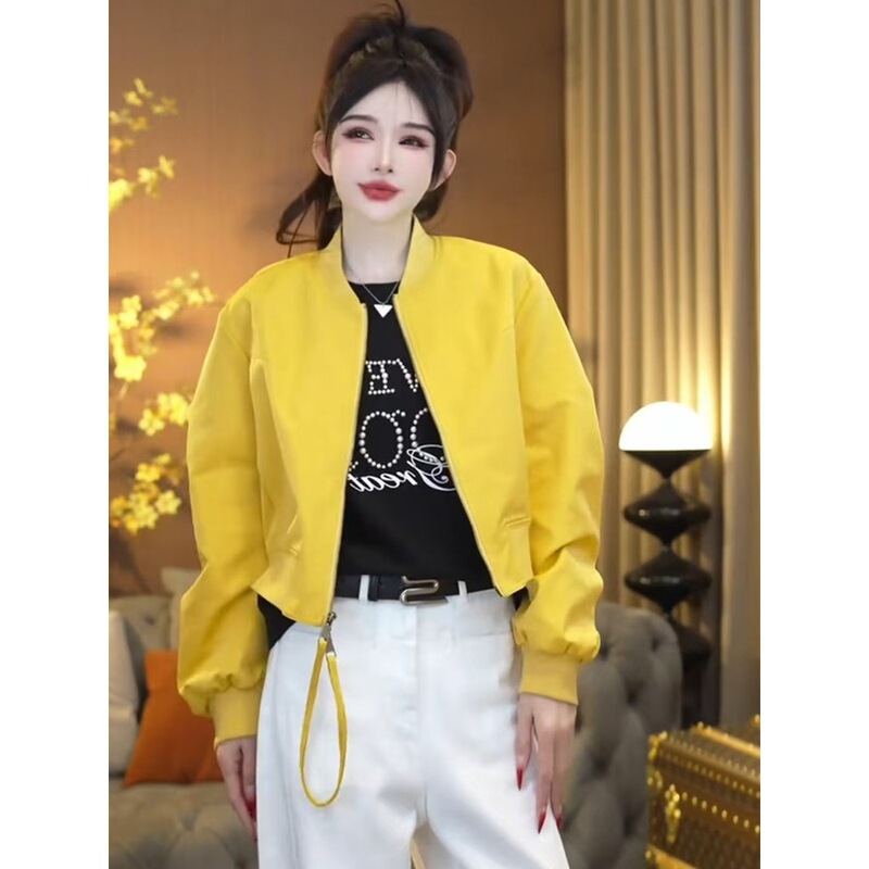 European goods stand collar short jacket coat women's 2025 spring and autumn new fashion casual all-match cardigan baseball jacket top