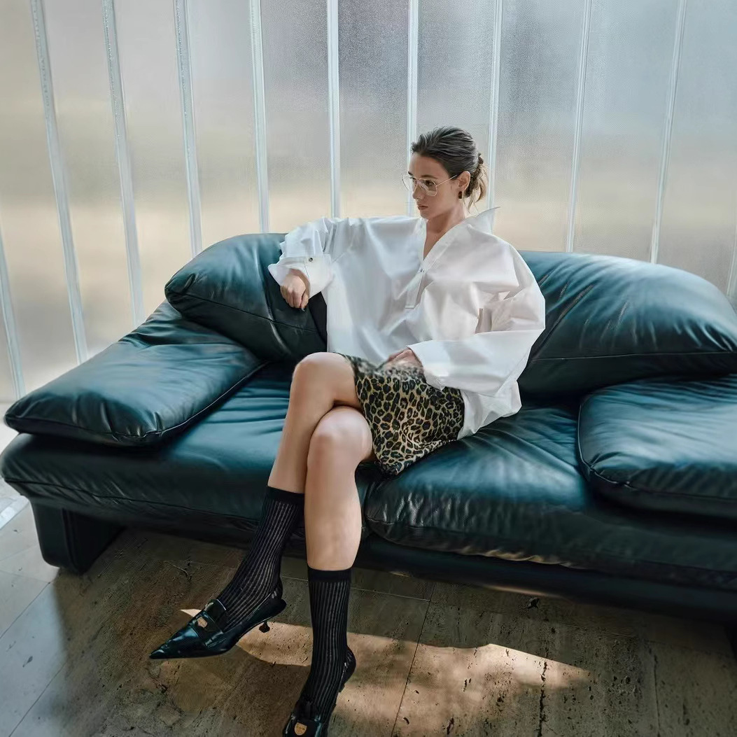 Spring 2025 New Women's Stand-up Cocoon Shirt Combed Cotton Casual Slimming Top Paper Shirt