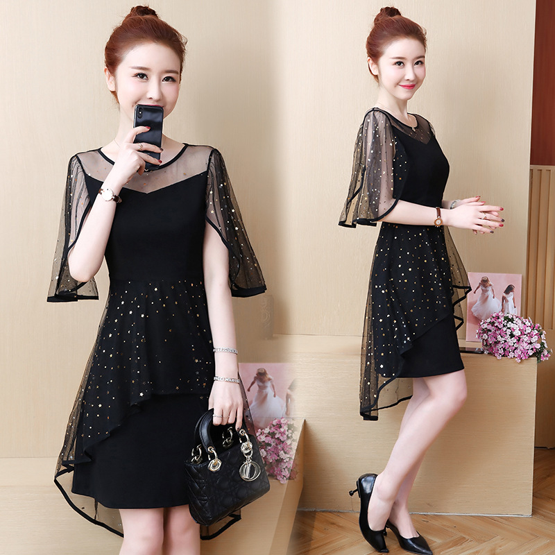 Verano 2021 ropa de mujer suelta adelgazante vientre que cubre malla más tamaño vestido de media manga temperamento de moda ropa de mujer