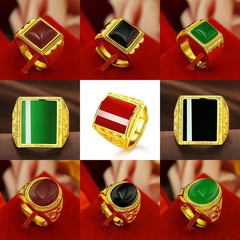 Gold-plated brass open ring, with South Sea gold inlayed jadeite and gemstone, wealth-bringing luck adjustable mens ring, wholesale