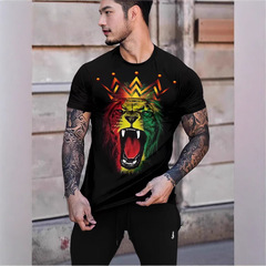 2025 越境貿易新作メンズ半袖 Tシャツライオン 3D デジタル印刷ファッションカジュアルトレンド半袖 Tシャツ