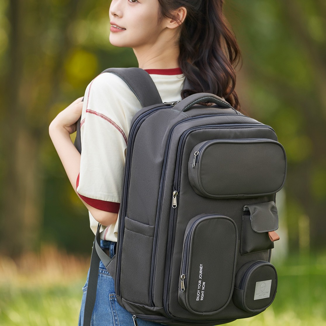 Casual Travel Backpack New Large Capacity Expandable Solid Color Backpack Wholesale Lightweight Trendy College Student Bag