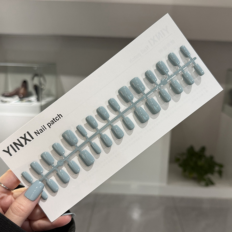 预制甲雾霾蓝穿戴美甲纯色甲油胶喷涂款30片手工半成品假指甲贴片|undefined
