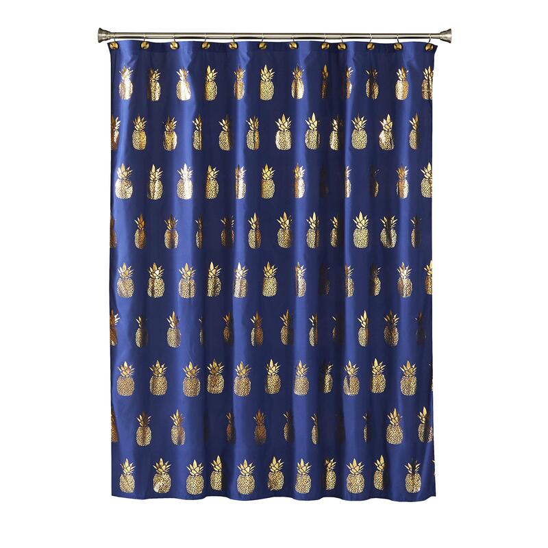 Navy Blue Gilding Pineapple Pattern Waterproof Polyester Fabric Washable and Durable Bathroom Shower Curtain Set with Hooks Navy Blue Gilding Pineapple Pattern Waterproof Polyester Fabric Washable and Durable Bathroom Shower Curtain Set with Hooks