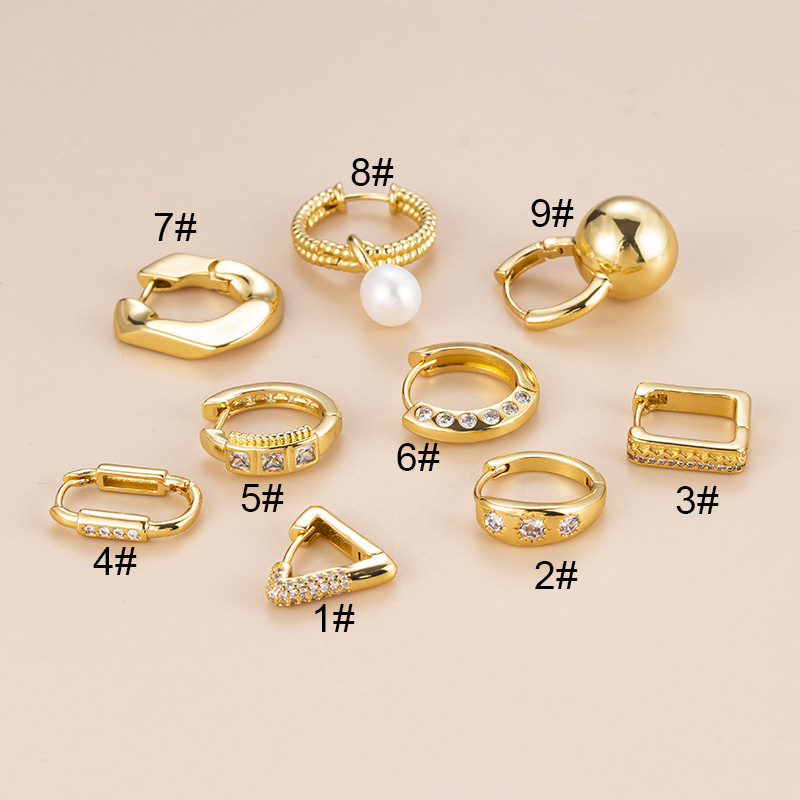 Mode Géométrique Le Cuivre Placage Incruster Perle Zircon Boucles D'oreilles 1 Pièce display picture 1