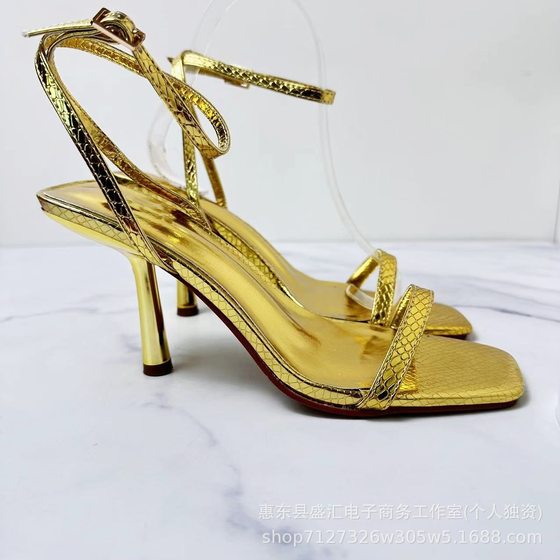 ZA2023 summer new women's shoes black strap elegant high heel stiletto heel sexy square toe open toe sandals