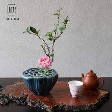 花器青釉陶瓷小花器花瓶禅意中式插花碗器皿创意底座日式花盘