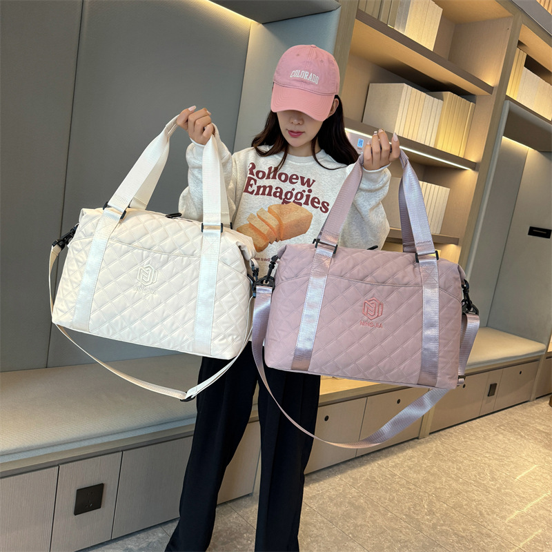 Bolsa de equipaje de viaje de rombo transfronterizo bolsa de fitness crossbody de estilo coreano ligero para mujer bolsa de almacenamiento de viaje de gran capacidad de alto grado