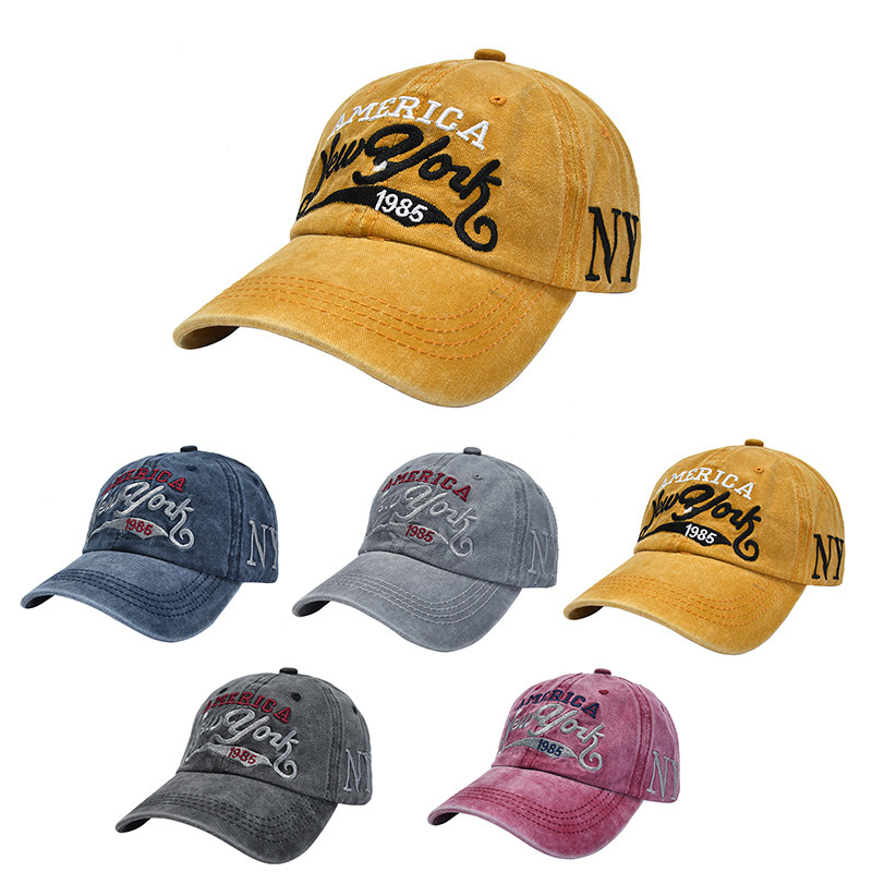 Cross-border embroidered washed baseball cap fashion men's and women's dad hat casual Denim soft top long brim peaked cap wholesale