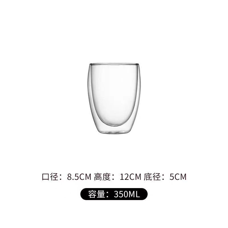 Taza de doble capa en forma de huevo al por mayor de fábrica Taza de vidrio aislante de doble capa Taza de café con leche de jugo simple Taza de vidrio para el hogar