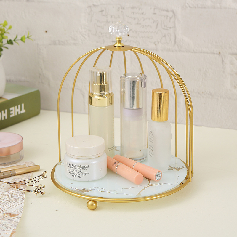 Escritorio tocador Bird Cage perfume cosméticos cuidado de la piel estante caja de almacenamiento decorativo estante de exhibición baño dormitorio