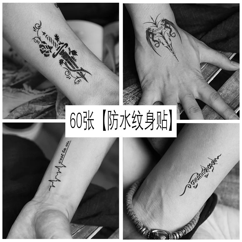 Tattoo Stickers for Men and Women Waterproof Long-Lasting Black and White Totem English Letters Couple Arm Artificial Ankle Small Fresh Stickers