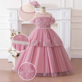 现货儿童礼服绣花蓬蓬花童婚纱儿童公主裙小主持人走秀钢琴演出服
