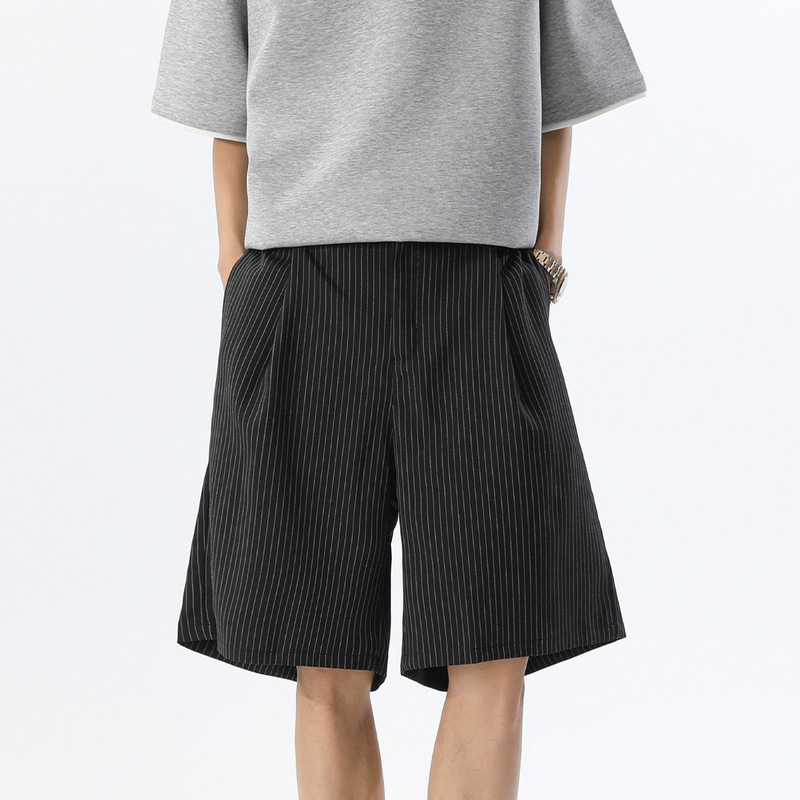American-style high street vertical striped short trousers, summer loose breathable thin anti-wrinkle commuter old money casual men's shorts American-style high street vertical striped short trousers, summer loose breathable thin anti-wrinkle commuter old money casual men's shorts