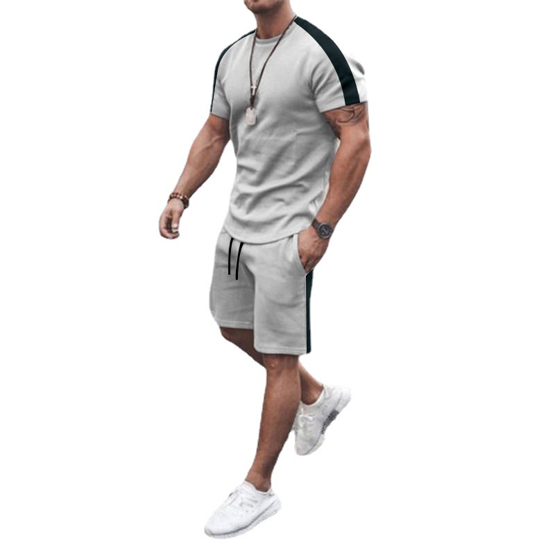 2023 New Amazon men's summer short-sleeved shorts suit men's casual round neck slim-fit short-sleeved T-shirt suit