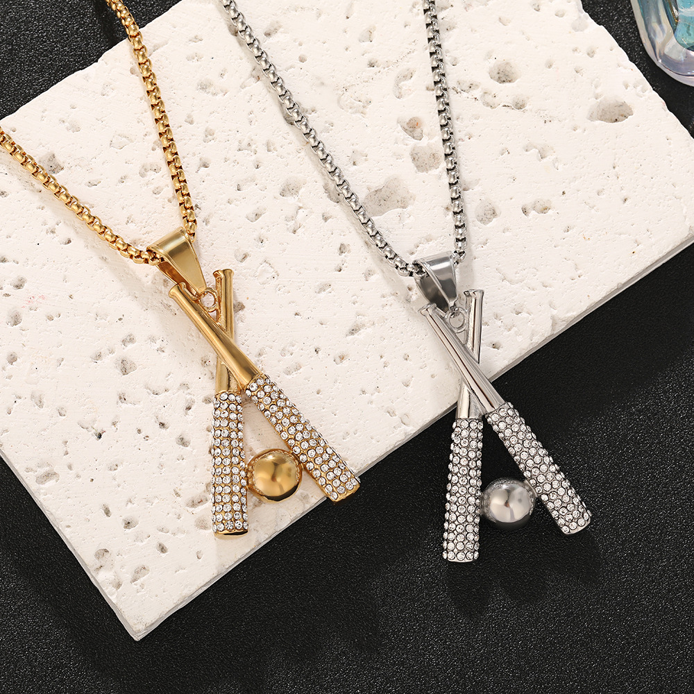 Stainless Steel Baseball Bat Necklace With Pendants For Men_voghion.com