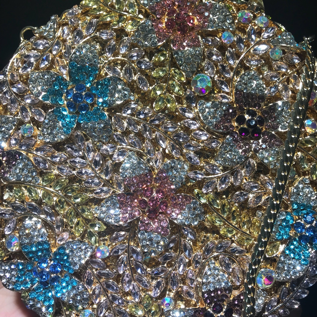 Bolsa de cena redonda de flores de trigo con diamantes, bolsas de maquillaje europeas y americanas, bolsas de diamantes, bolsas de joyas, bolsas de embrague