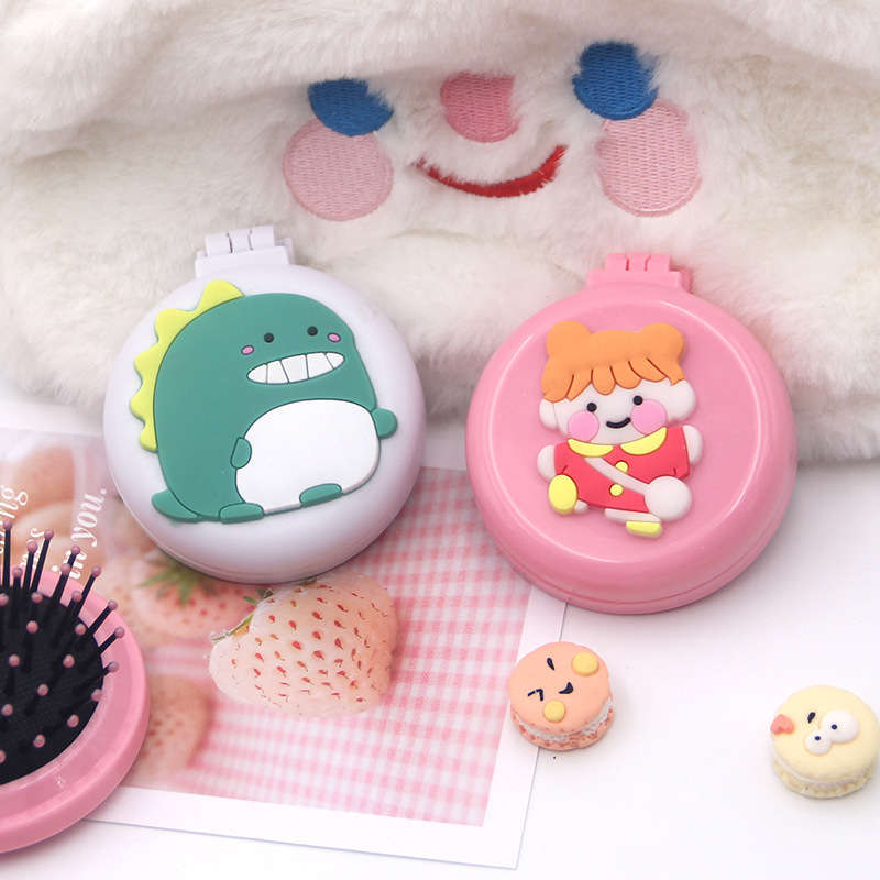 Ins coreano corazón de la niña peine portátil portátil estilo elegante flor de aire peine con espejo de maquillaje peine plegable