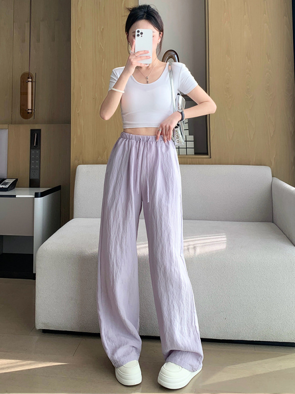 ホットな新しいリヨセルテンセルコットンとリネンのワイドレッグパンツ、ハイウエスト、ゆったり、通気性、カジュアル、ストレートレッグ、スリム、フロアレングスパンツ|undefined