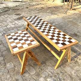 老榆木棋盘格拼花长凳客厅实木双人餐椅侘寂风床尾凳简约换鞋凳