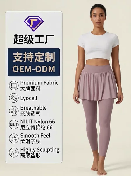 Women's pleated skirt-pants, high-waisted anti-exposure 7/8 yoga pants, fitness storage sports two-in-one 7/8 yoga pants