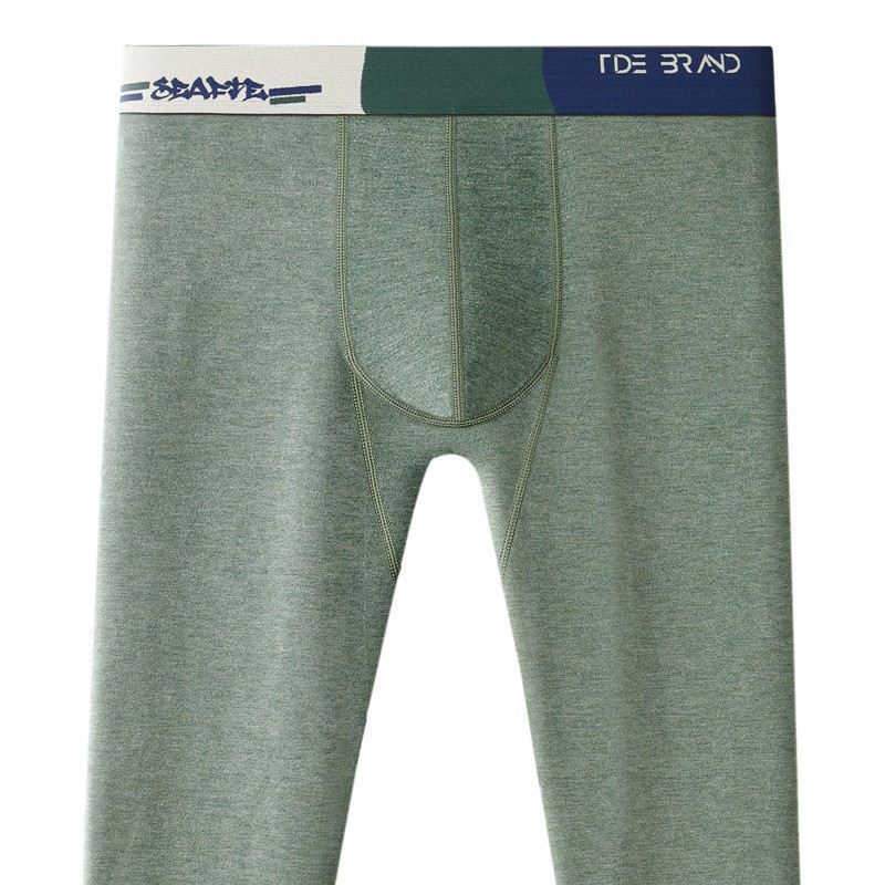 全棉新款男士保暖秋裤加绒纯棉潮流男打底裤纯色时尚韩系印花线裤