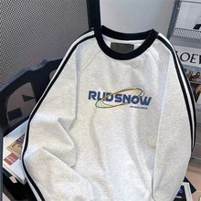 ins拼接撞色圆领卫衣男款春夏加绒加厚宽松百搭情侣潮流上衣