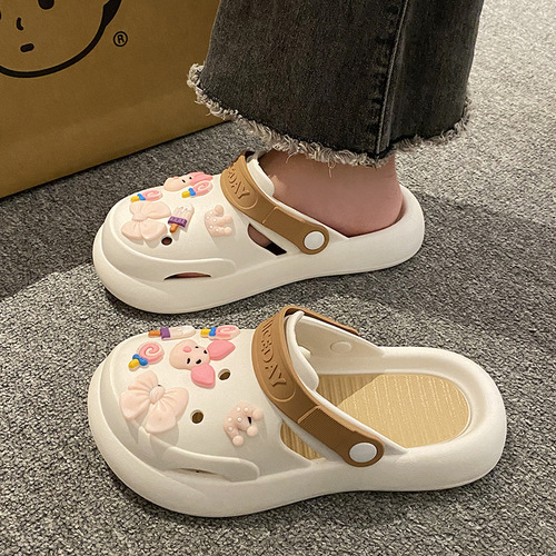 Baotou Crocs Slippers Women's Summer New Thick-soled Cartoon Cute Non-Slip Outerwear Wet Water Reversible Sandals and Slippers