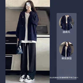 跨境慵懒风运动服套装女夏季跑步宽松韩版学生短袖长裤减龄休闲两