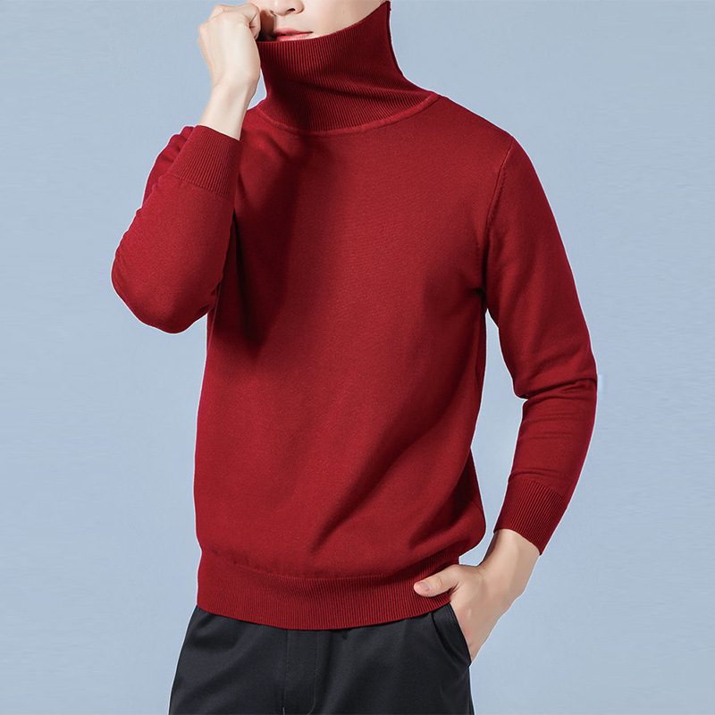 2025 Classic Men's Autumn and Winter Korean Style Turtleneck Solid Color Pullover Sweater Loose Knitted Thick Base Shirt