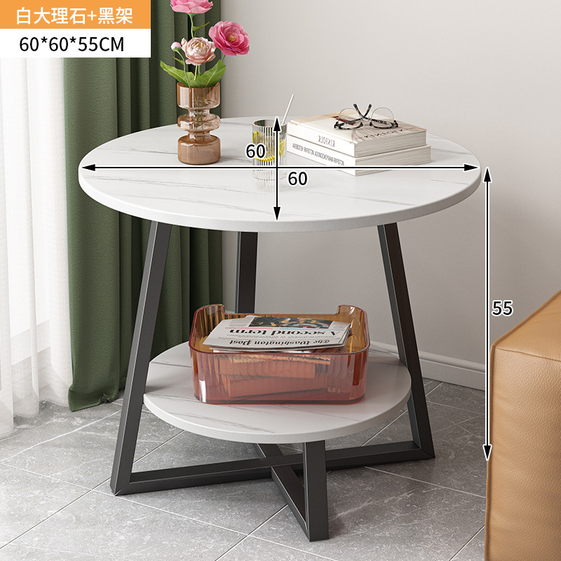 Mesa de café Luz de lujo dormitorio Mini Mesa de esquina pequeño apartamento europeo pequeña mesa redonda de doble capa sofá mesa auxiliar Internet celebridad pequeña mesa de café
