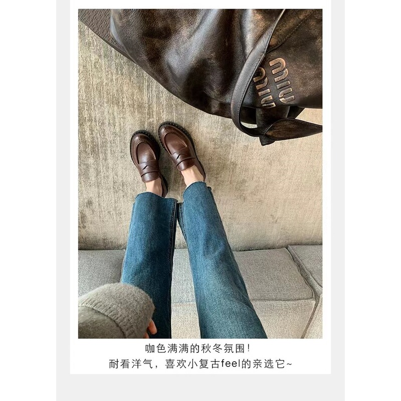 头层牛皮真皮赫本小皮鞋女2025春秋季新款复古中高跟乐福鞋单鞋子|undefined