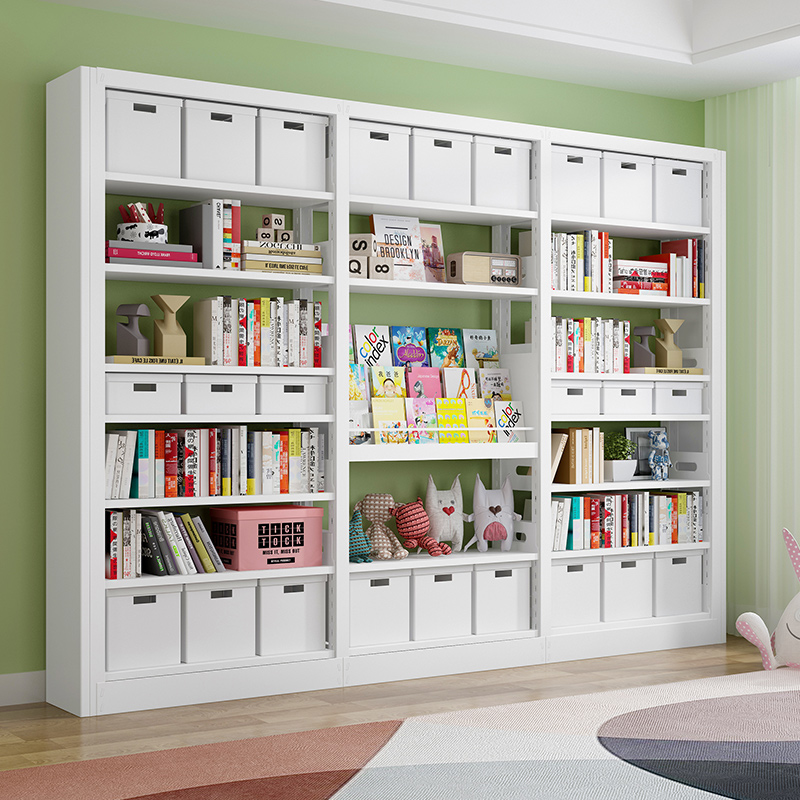 Estante de biblioteca de acero de la sala de estar estante de piso doméstico estante de libros pintados para niños estante de almacenamiento multicapa contra la pared