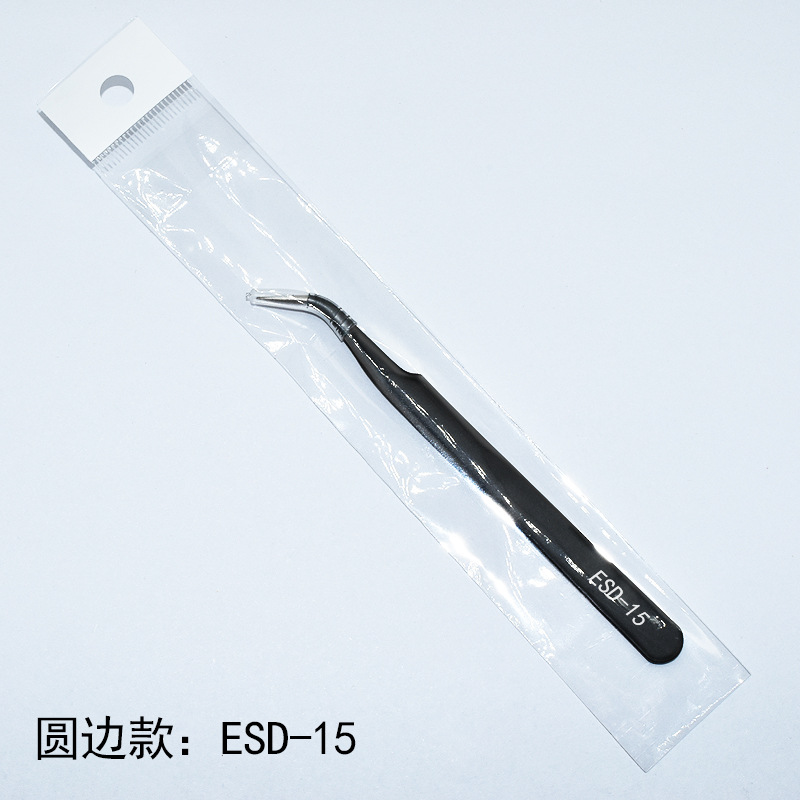 Pinzas de acero inoxidable para manualidades, pinzas puntiagudas para decoración de uñas, pestañas postizas, herramienta antiestática ESD-15 para bisutería.