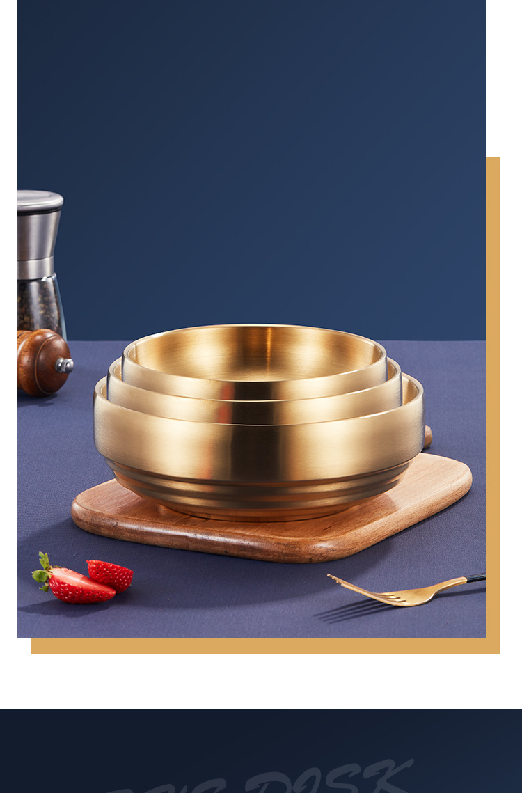 韩式冷面碗商用金色沙拉泡菜碟大容量拌饭拉面碗双层不锈钢汤碗详情12