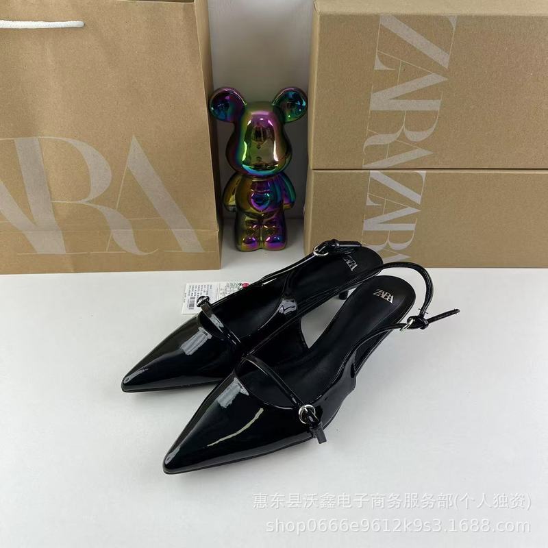 ZAR 春の新作レディースシューズバーガンディファッション人気ミュールシューズレトロポインテッドトゥ子猫ヒールハイヒール|undefined
