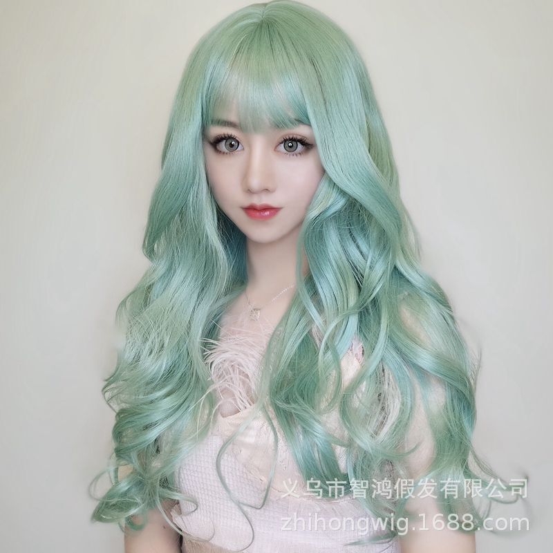 Foreign Trade Internet Celebrity Air Bangs Wig for Women, Long Curly Hair, Fluffy High-Temperature Fiber Full Wig, Korean-Style Realistic Wig
