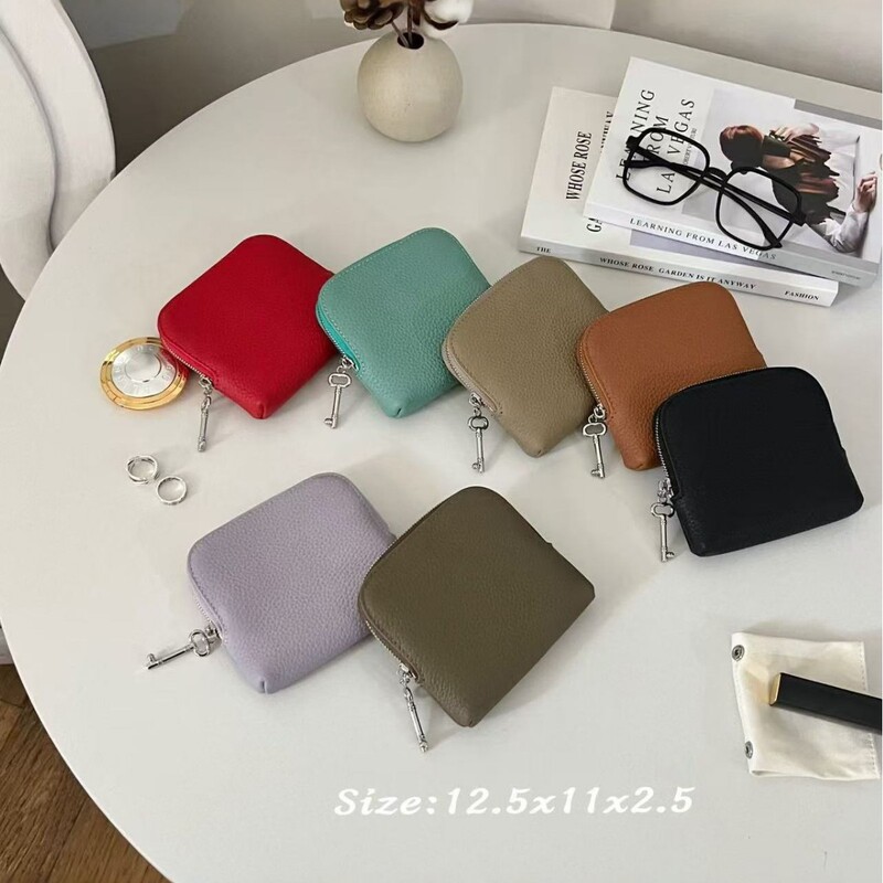Japanese-Style Cowhide Coin Purse Keychain Bag Coin Pouch Earphone Storage Bag High-End Jewelry Bag with Detachable Interior Compartments