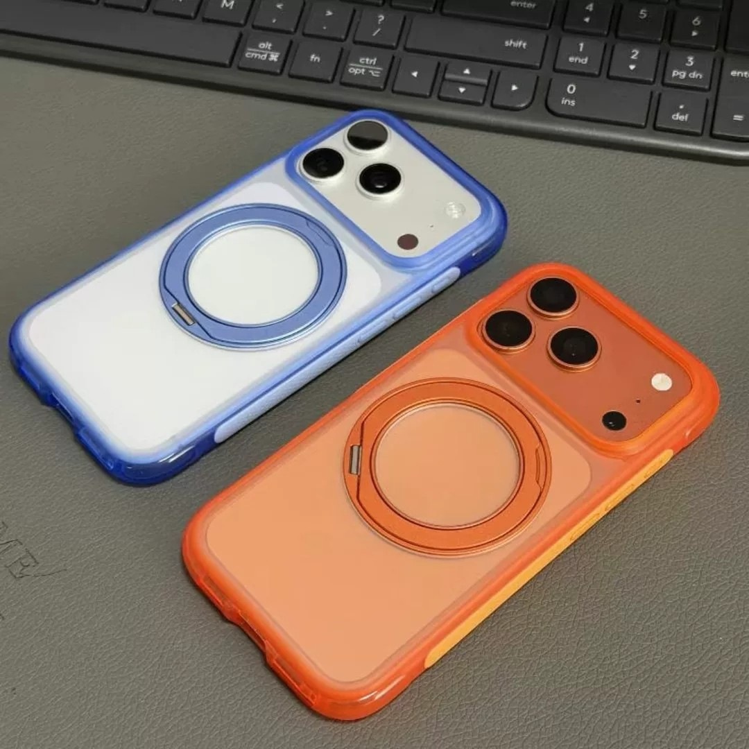 适用iPhone17ProMax手机壳肤感磨砂旋转支架磁吸苹果16防摔保护套