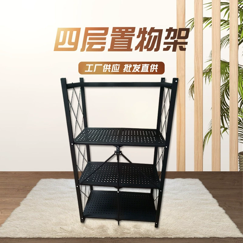Folding Shelf Rack, 5-Layer Black Steel Pipe Storage, Foldable Multi-Size Organizer