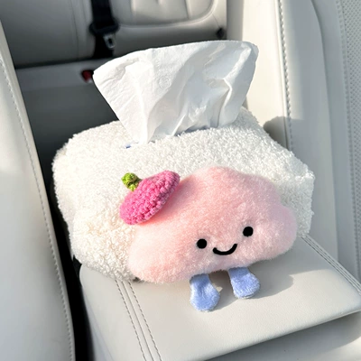 Car tissue box/set Tissue Holder, Car Armrest Box - cloud-with-pink-hat-seat-lambswool-tissue-box
