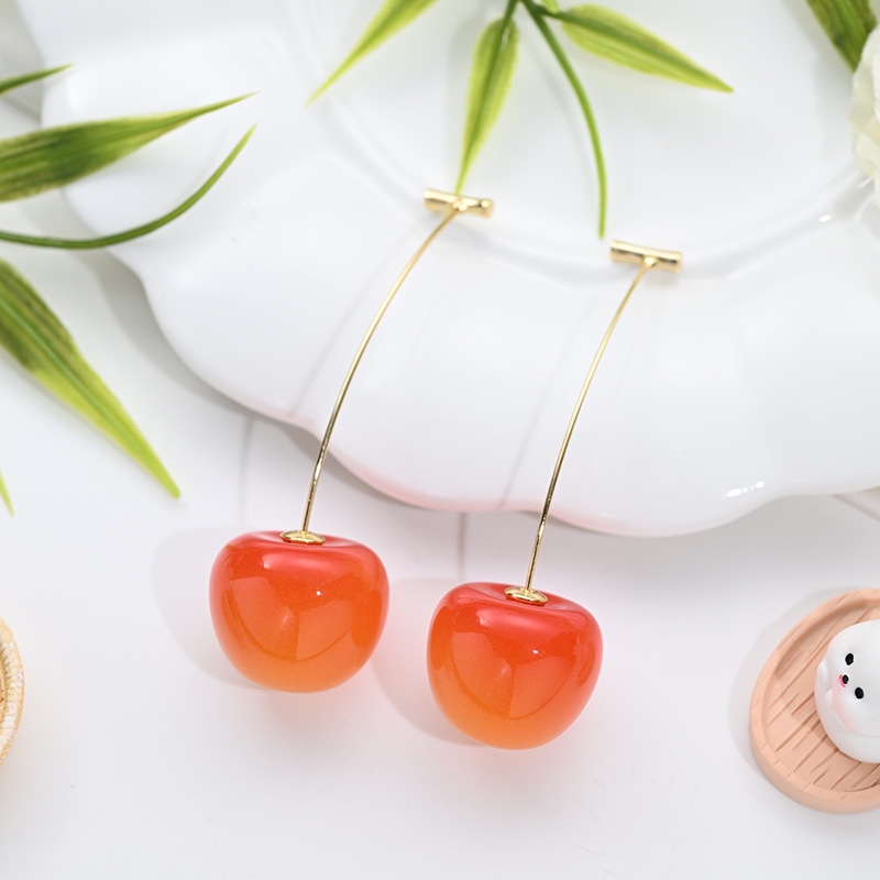 Aretes de cereza roja para mujer – colgante exquisito, fruta de imitación versátil, nuevo estilo
